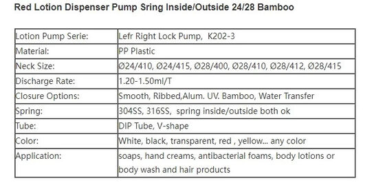 Bamboo 24mm Lotion Dispenser Pump Plastic Multi Function Colore rosso K202-3