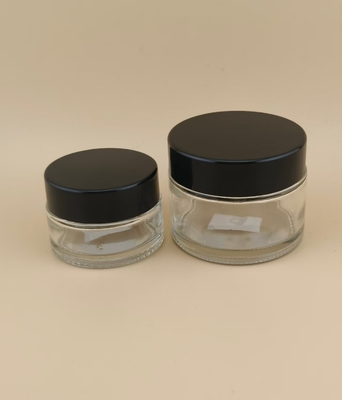 Bello design vetro trasparente Crema Vaso con Capo a vite per Lozione