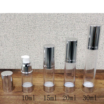 Bottiglia cilindrica di 10 ml 15 ml 20 ml 30 m in argento PP di plastica senza aria con bottiglia di pompa di lozione popolare