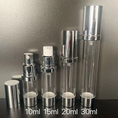 Flacone airless con cilindro rotondo in plastica PP da 30 ml, tappo trasparente, pompa airless in PP, per la cura della pelle