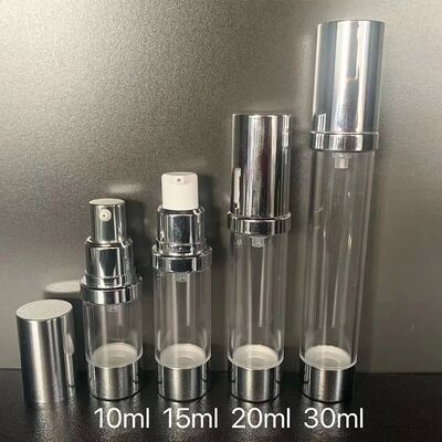 Flacone airless con cilindro rotondo in plastica PP da 30 ml, tappo trasparente, pompa airless in PP, per la cura della pelle