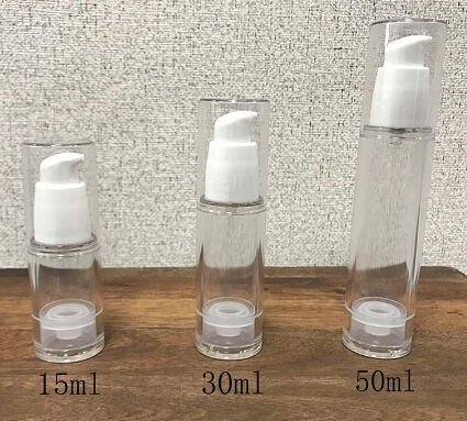 Nuovo design bottiglia di plastica senza aria e comodità di viaggio con copertura bianca