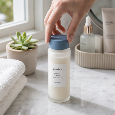 Tappo rotondo in plastica grigio-blu opaco liscio per flaconi cosmetici