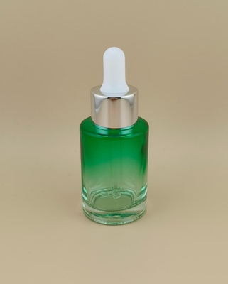 Nuovo design trasparente con cambio graduale verde scuro bottiglia contagocce rotonda liscia K-GBL30 per essenza
