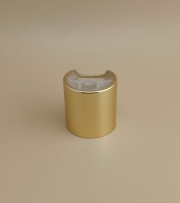 Tappo rotondo in alluminio e plastica dorata con pulsante trasparente per bottiglie per la cura della pelle